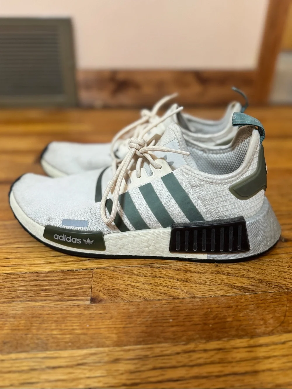 adidas Beige and Dark Green Athletic Shoes